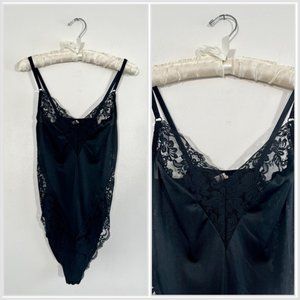 Vintage 90s Black Teddy, 1990s Black Lace Bodysuit
